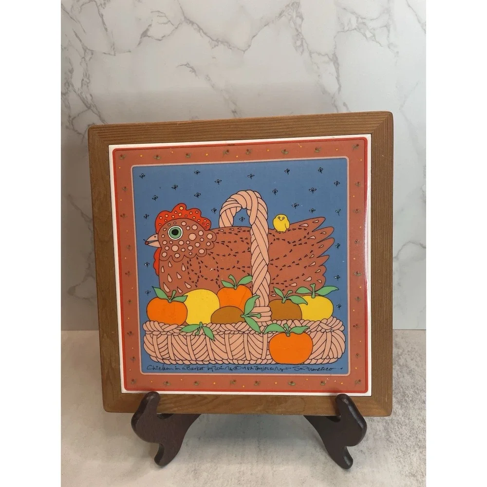 Vintage Taylor & Ng San Francisco 1982 Chicken in Basket Japan Wood 9.5